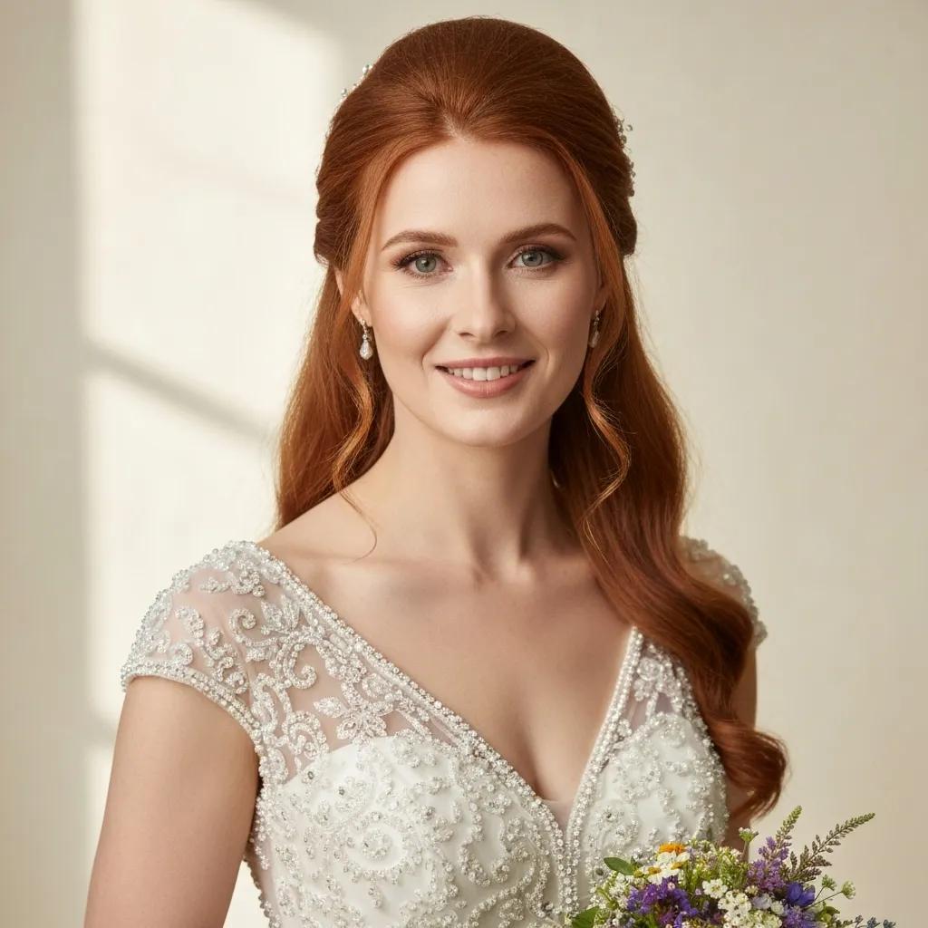 A bride getting an elegant updo hairstyle in a salon, highlighting special occasion hair styling services
