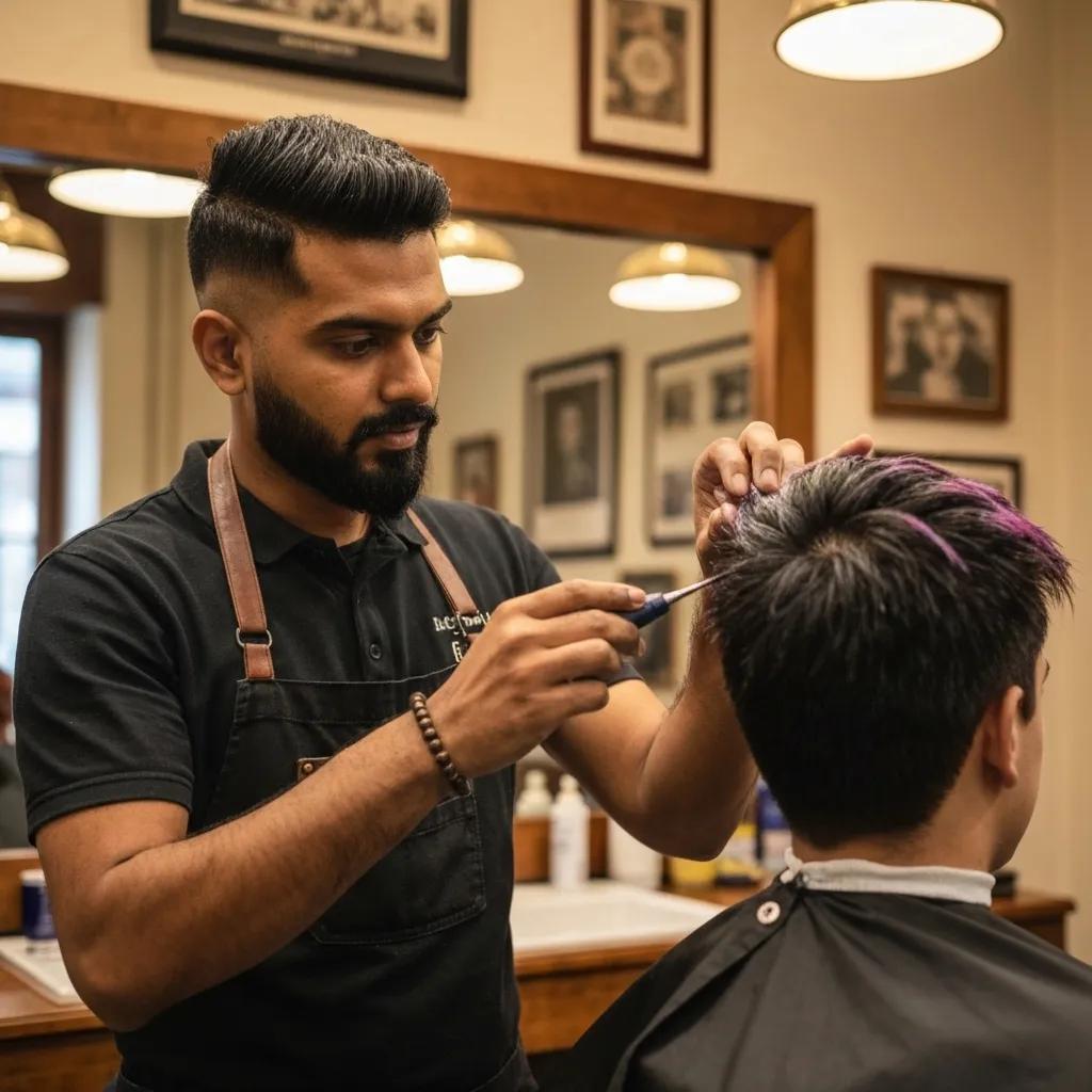 Hair colourist expertly applying vibrant hair dye to a client's hair